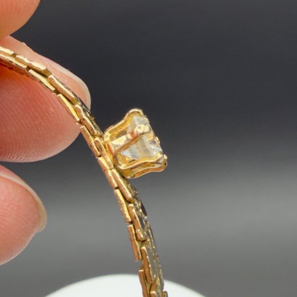 Vintage Gold Tone Textured Nugget Link Necklace Bracelet Set Crystal Accent - Picture 11 of 12